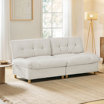 Minimalist Beige Loveseat Sofa, Tufted Backrest, Plush Cushions