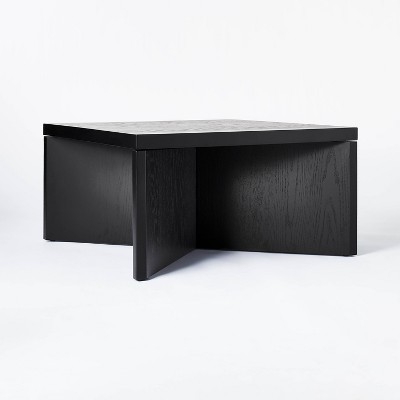 Minimalist Coffee Table Black Wood Cross Base Thick Top Slab Legs