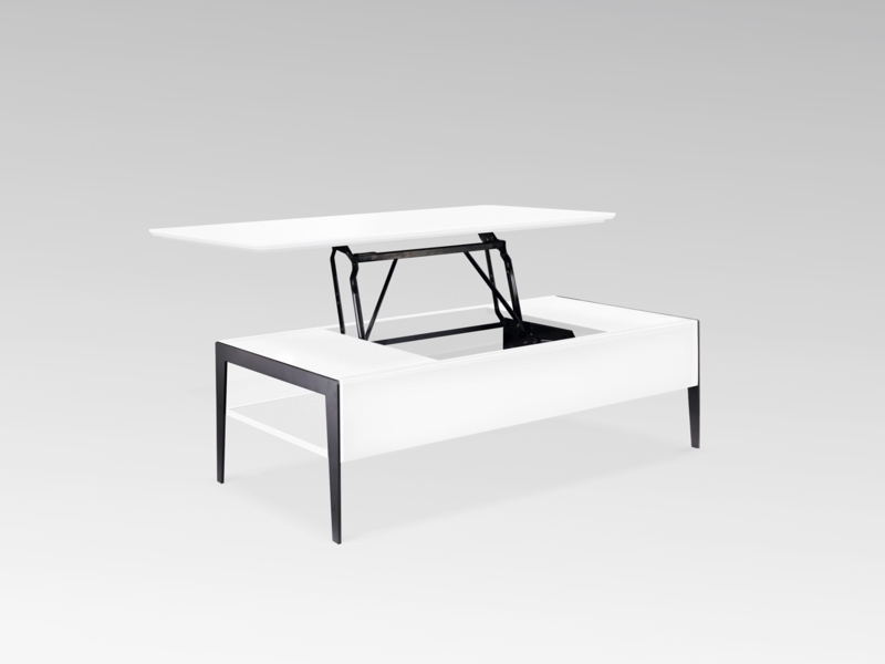 Minimalist Coffee Table with Black Metal Frame and Open Shelf