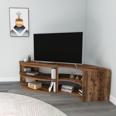 Minimalist Corner Tv Stand featuring a Curved Front Wave Profile.