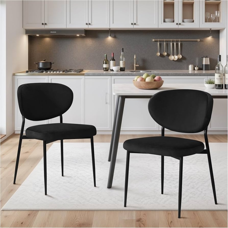 Minimalist Dining Chairs Black Velvet Curved Back Contemporary Seating