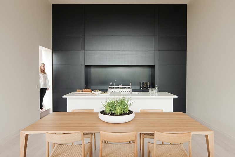 Minimalist Dining Set with Wood Table and Woven Seat Chairs