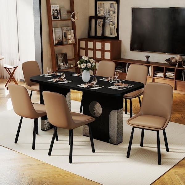 Minimalist Faux Leather Dining Chairs featuring Tapered Black Legs