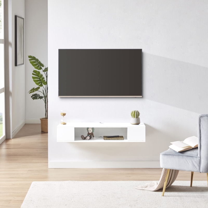 Minimalist Floating Media Console Matte Finish Open Shelving Unit