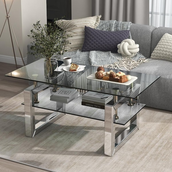 Minimalist Glass Waterfall Coffee Table Seamless Transparent Design