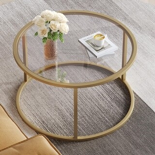 Minimalist Gold Coffee Table for Small Spaces with Glass Top