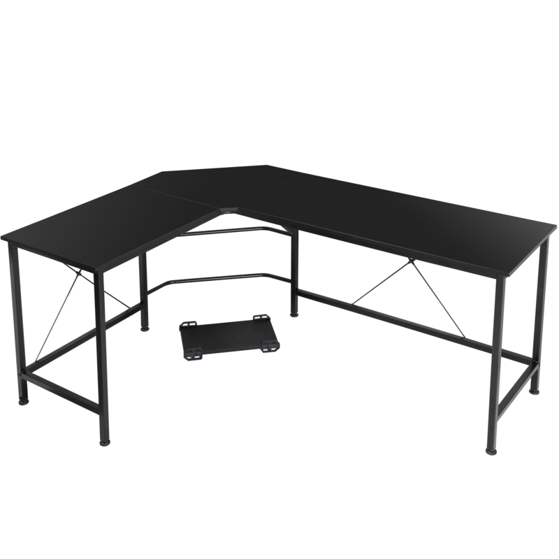 Minimalist L-Shaped Desk with Metal Frame, X-Brace, and CPU Stand