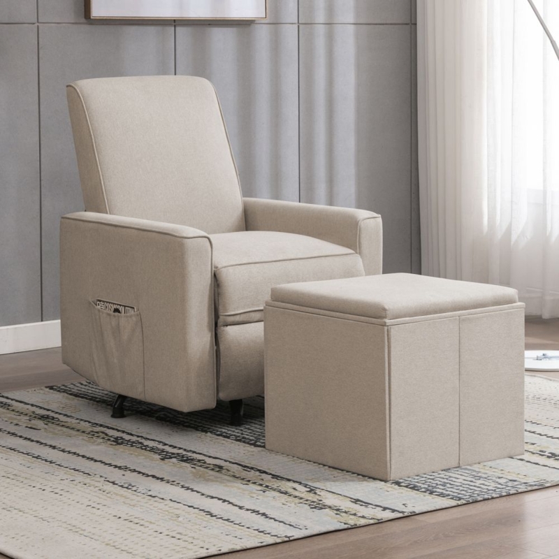Minimalist Light Gray Linen-Like Recliner with Modern Track Arms