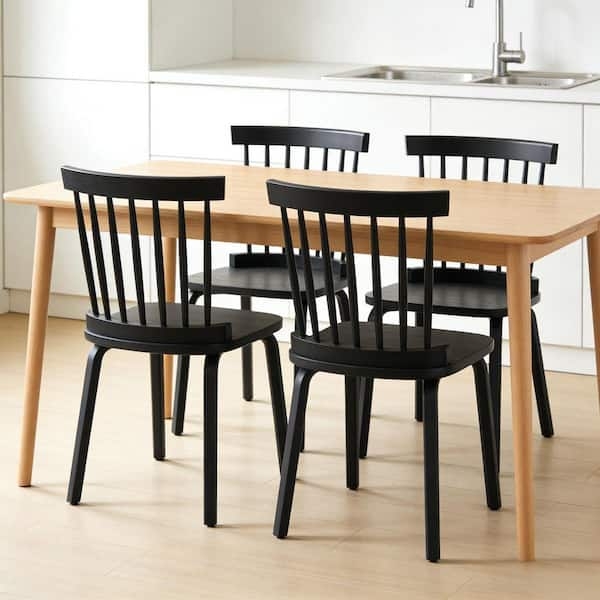 Minimalist Matte Black Spindle Back Side Chair with Tapered Legs