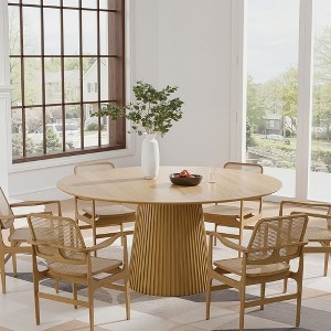Minimalist Natural Wood Round Dining Table with Fluted Conical Base