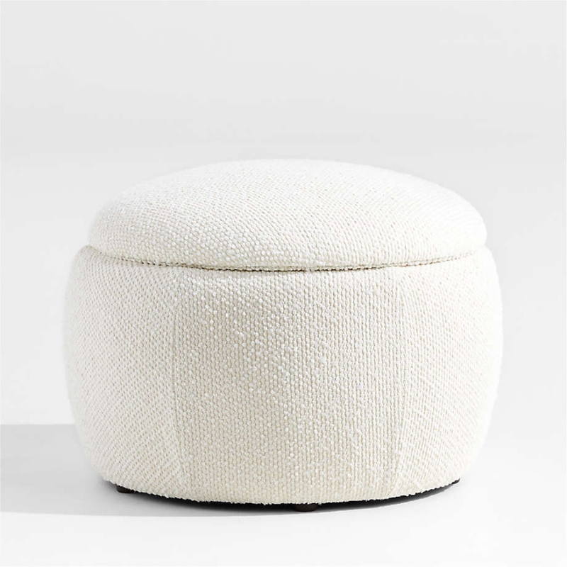 Minimalist Nursery Storage Ottoman in Creamy White Boucle Fabric