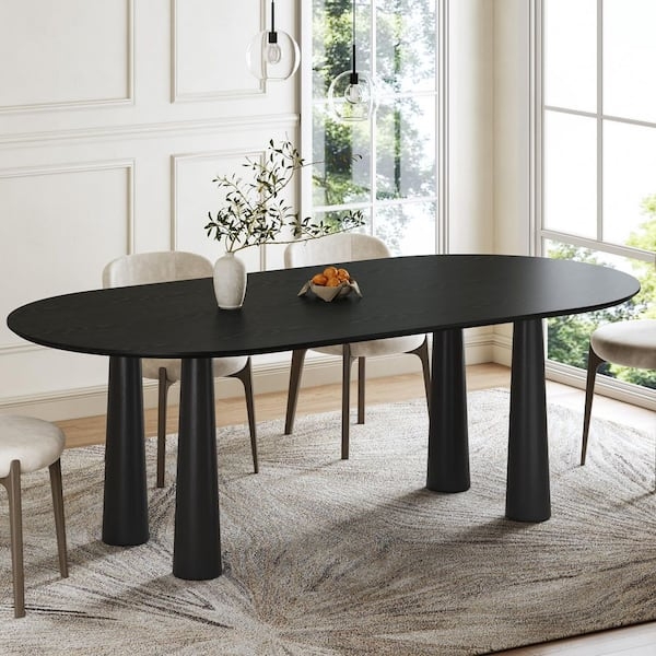 Minimalist Oval Dining Table with Thick Tapered Legs