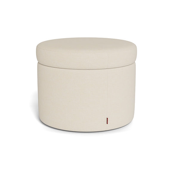 Minimalist Round Storage Ottoman in Charcoal Gray Fabric