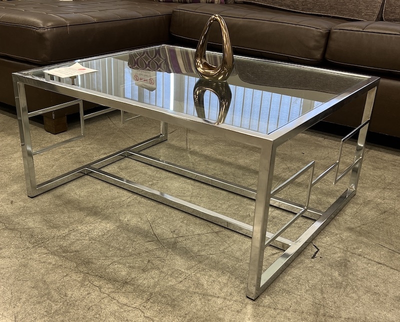 Minimalist Square Glass Coffee Table with Sleek Chrome X-Base