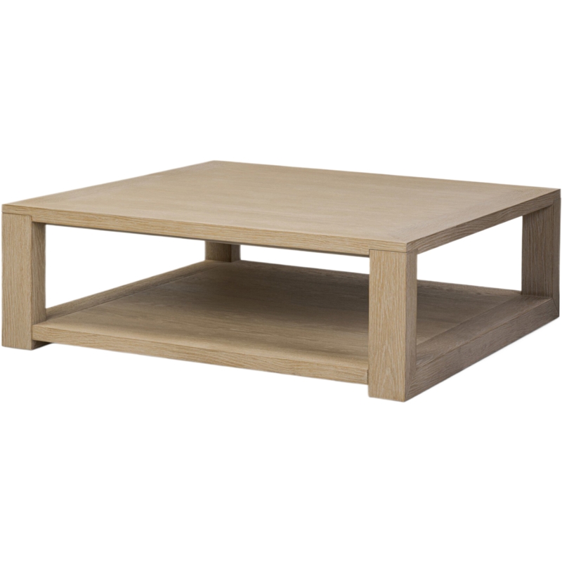 Minimalist Two-Tier Coffee Table with Block Legs in Light Oak Tone