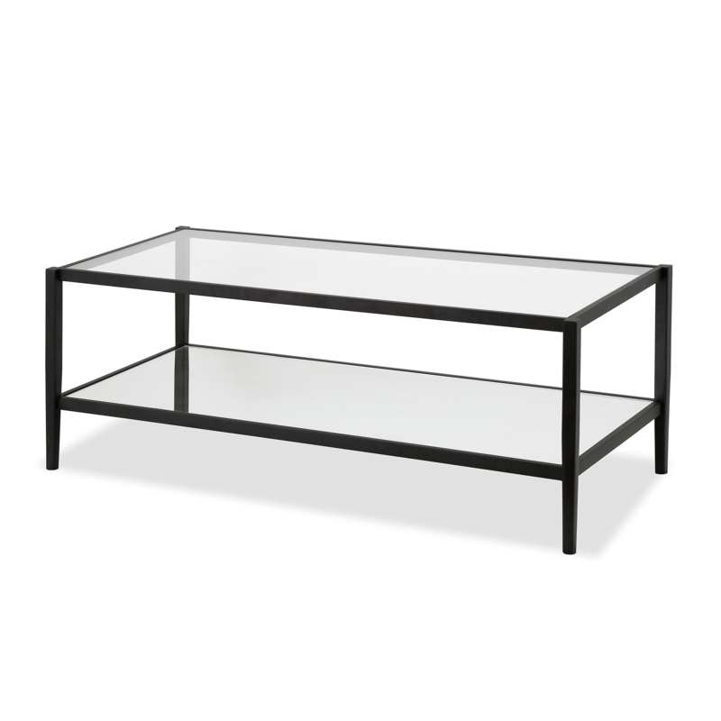 Minimalist Two-Tier Coffee Table with Slim Frame and Dual Glass Shelves