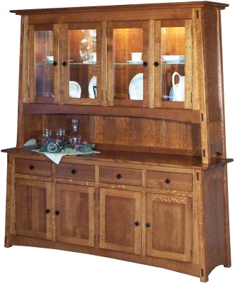 Mission Style China Cabinet with Mission Joinery and Integrated Lighting