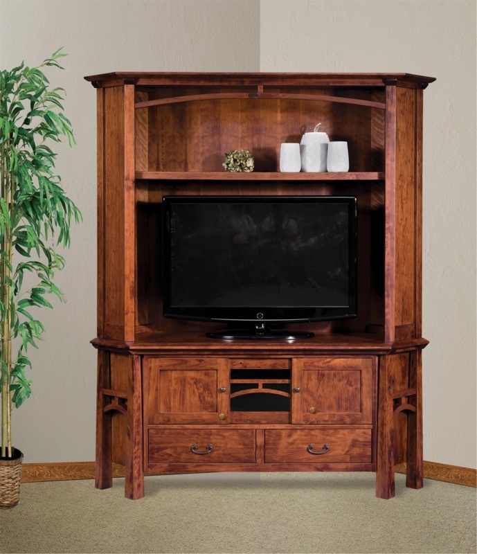 Mission Style Corner Entertainment Center with Arched Hutch