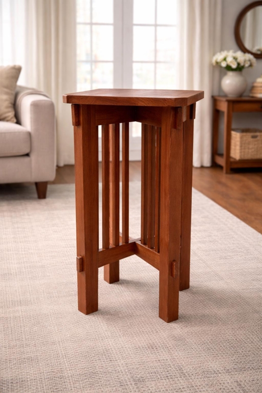 Mission Style End Table, Square Wood with Slatted Base