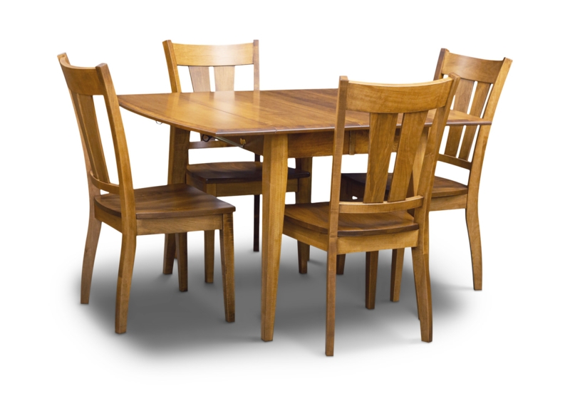 Mission Style Round Drop Leaf Dining Set with Slat Back Chairs