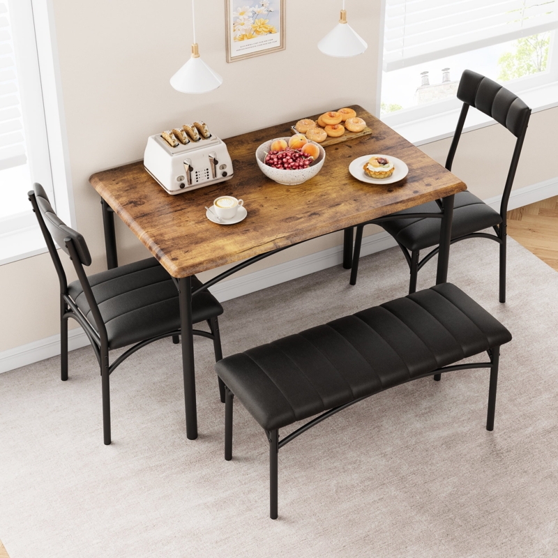 Mixed Material Dining Set with Channel Tufted Seats and Bench