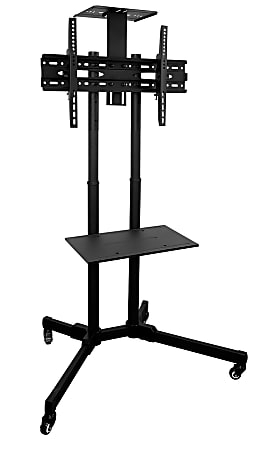 Mobile TV Stand featuring Dual Pole Design and Accessory Shelf.