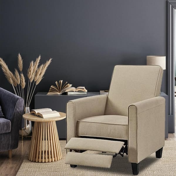 Mocha Linen-Look Pushback Recliner with Square Arms for Small Spaces