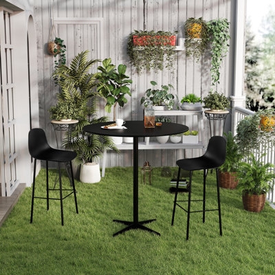 Modern 3 Piece Bistro Set: All-Black Molded Plastic Barstools