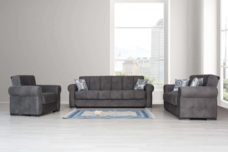 Modern 3 Piece Sofa Set with Tufted Backs and Chrome-Like Feet