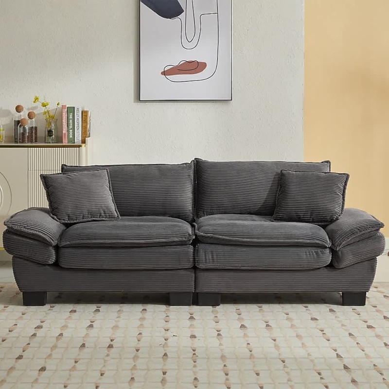 Modern 3 Seater Corduroy Sofa, Deep Seat Couch, Track Arms.