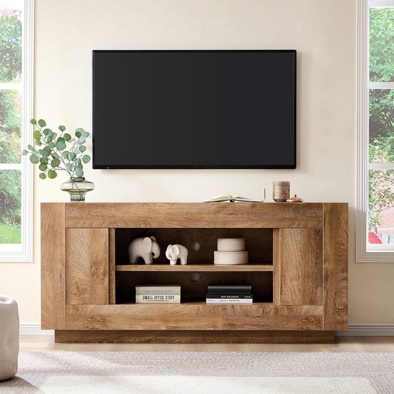 Modern 70 Inch TV Stand Light Knotty Oak Thick Frame Design