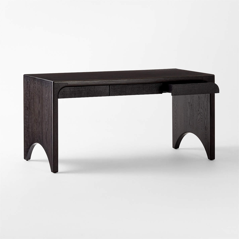 Modern Arched Desk with Matte Black Finish and Three Drawers