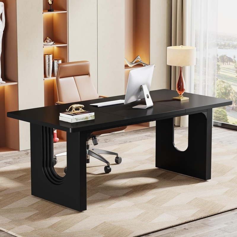 Modern Black Executive Desk with U-Shaped Legs