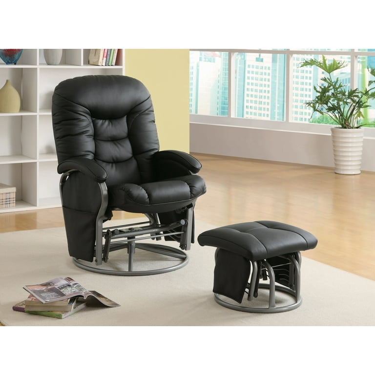 Modern Black Leather-Like Glider Recliner on Sleek Metal Base