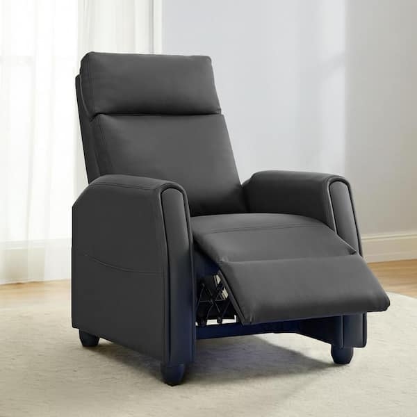 Modern Black Push Back Recliner with Track Arms and Extending Footrest
