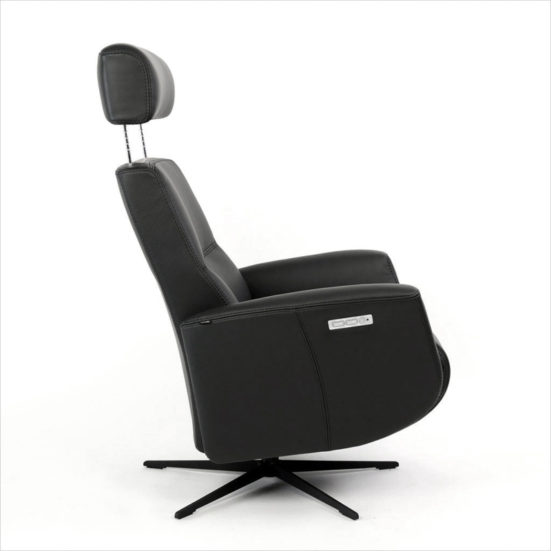 Modern Black Recliner with Adjustable Headrest and Star Base