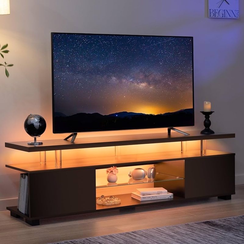 Modern Black TV Stand with Integrated LED Lighting
