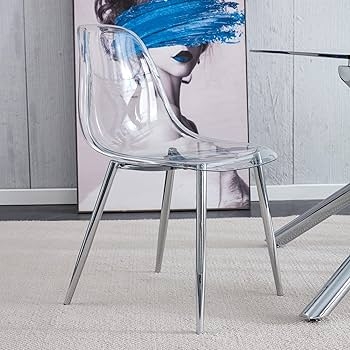 Modern Clear Acrylic Dining Chair with Contoured Seat and Silver Legs