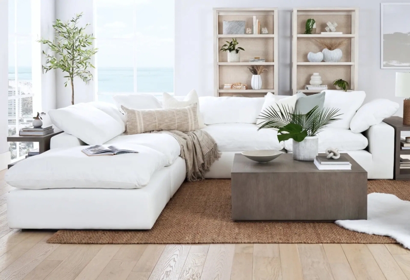 Modern Coastal Sectional Sofa with Deep-Seated Cushions