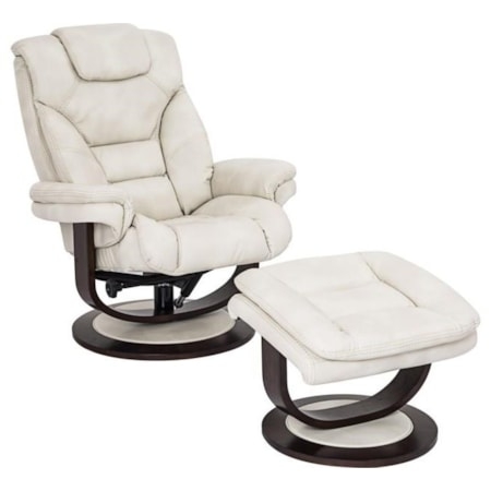 Modern Cream Swivel Recliner and Ottoman on Dark Wood Base