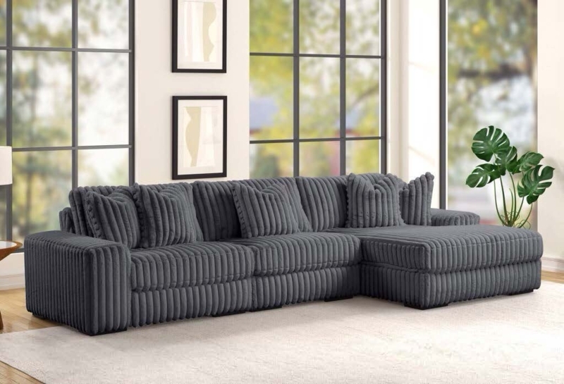 Modern Dark Gray Corduroy Sectional featuring Oversized Chaise