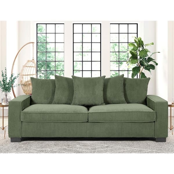 Modern Dark Green Corduroy Sofa with Square Track Arms