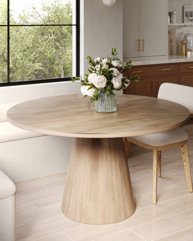 Modern Dining Table Round Light Oak with Conical Pedestal Base