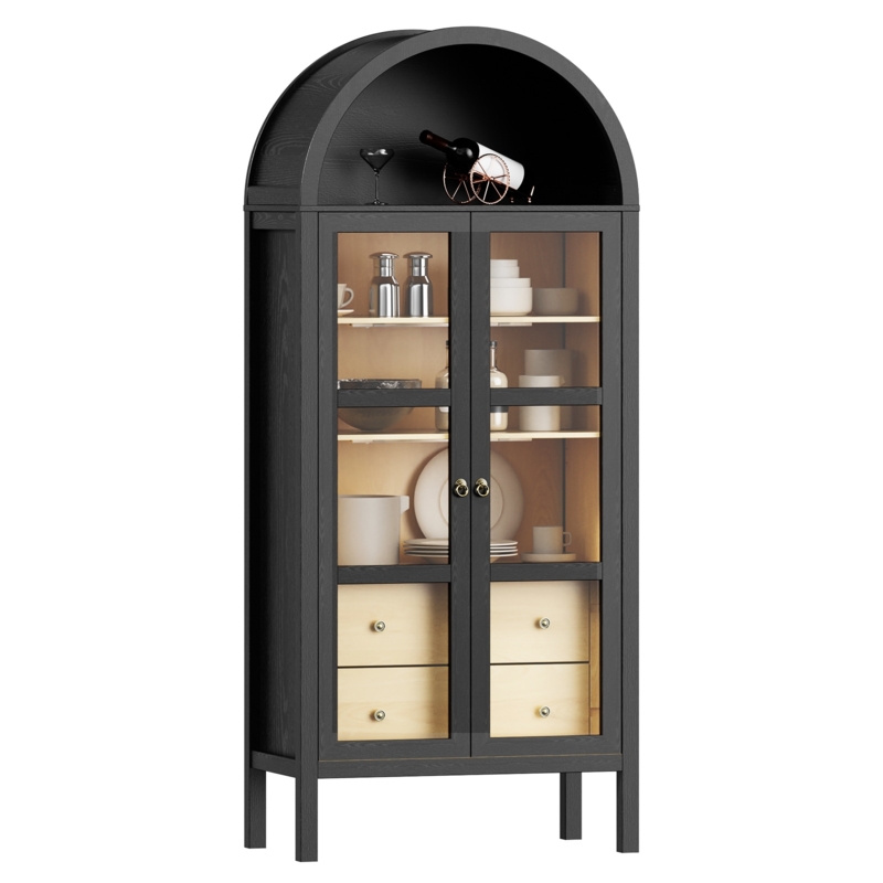 Modern Display Cabinet Arched Top Built-In Drawers