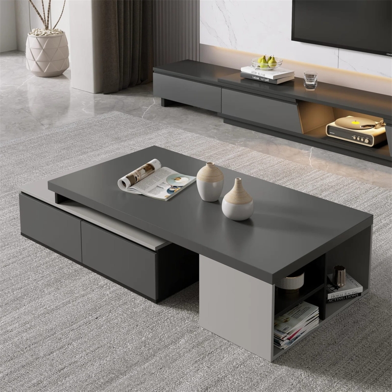 Modern Extendable Coffee Table with Two-Tone Charcoal & Gray Design