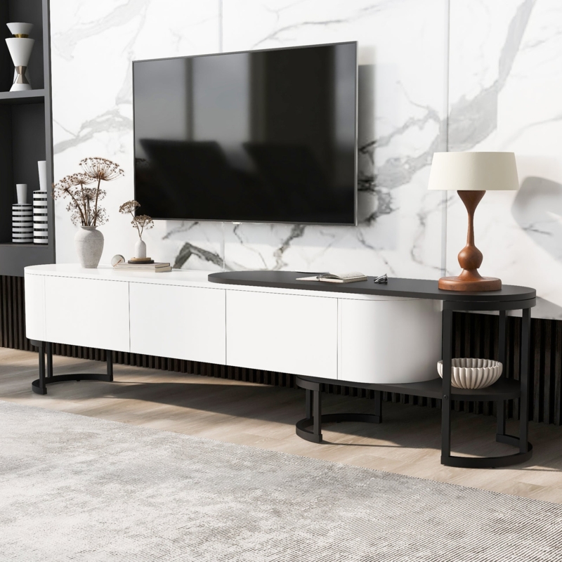 Modern Extendable TV Stand with Curved Profile