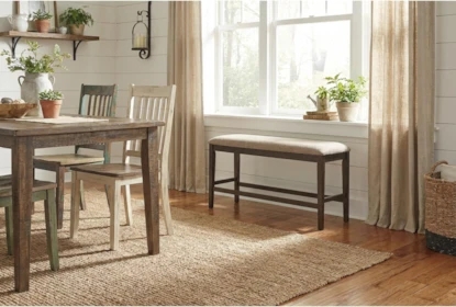 Modern Farmhouse Counter Height Bench, Dark Frame & Neutral Seat