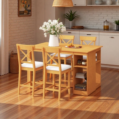 Modern Farmhouse Counter Height Dining Set with Side Shelves