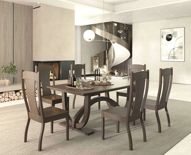 Modern Farmhouse Dining Room Set Dark Wood Black Metal Spindle Chairs