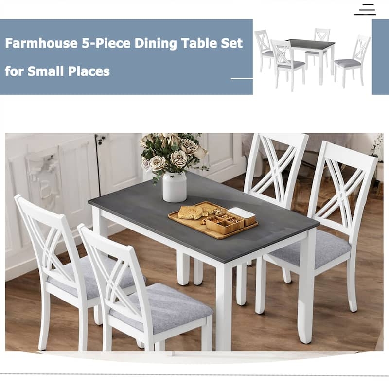 Modern Farmhouse Dining Set Round Pedestal Table X-Back Chairs Espresso